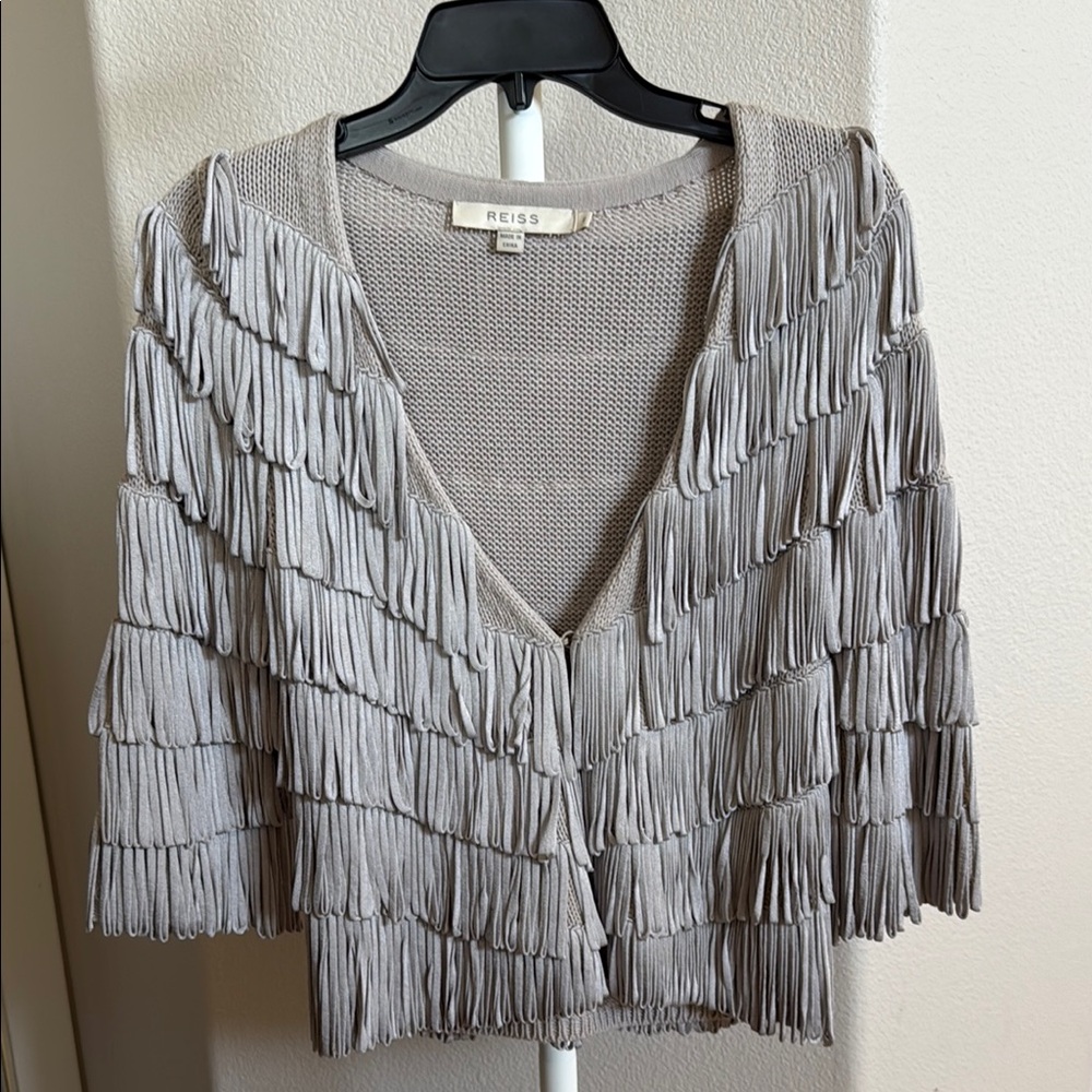 Reiss Taupe-Lt Gray Fringe Sweater